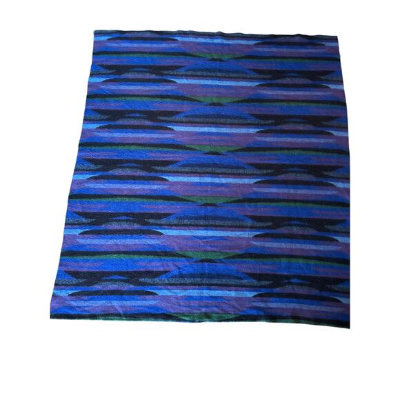 VTG Manta Cordero Mid Mod Belgium Made Full Size 79x90 Blue Purple Wool Blanket - Picture 1 of 6
